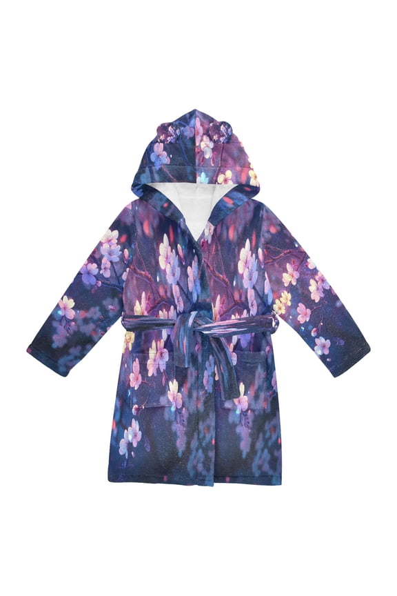 Bathrobes Belt Hooded Winkling Cherry Blooms Creative Pattern