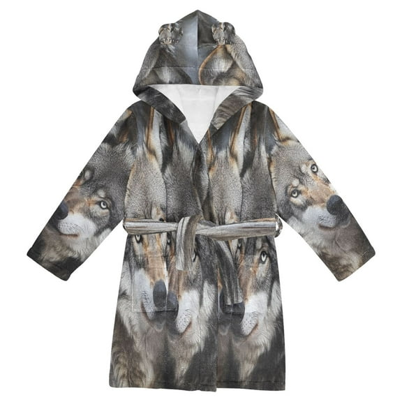 BZSMCE Bathrobes Belt Hooded Wolves Of The Wild Creative Pattern