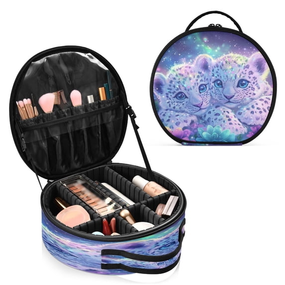 BZSMCE Makeup Bag Large Travel Cosmetic Bag with Adjustable Dividers Fashion Dreamy Duo Among Blooms Printed