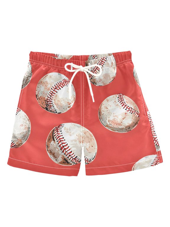 BZSMCE Beach Shorts Trunks Quick Dry Short Baseball Tile Red Pattern Of Printed