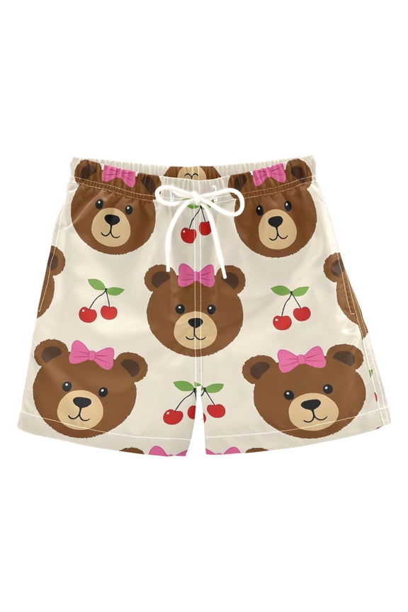 BZSMCE Beach Shorts Trunks Quick Dry Short Bear Bow Cherry Pattern Of Printed