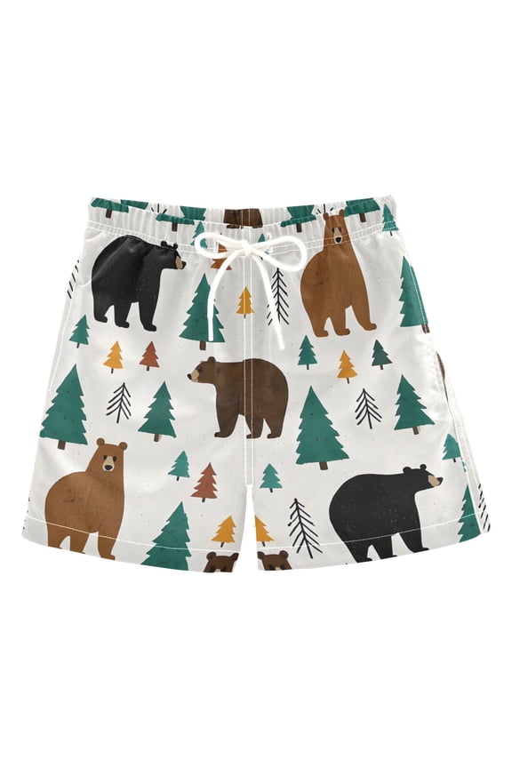 BZSMCE Beach Shorts Trunks Quick Dry Short Bear Forest Pattern Of Printed