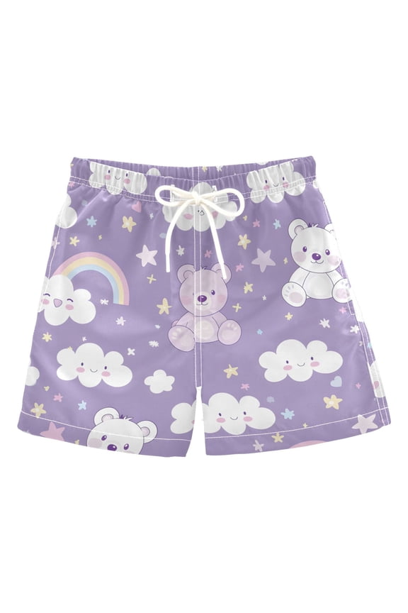 BZSMCE Beach Shorts Trunks Quick Dry Short Bear Rainbow Clouds Pattern Of Printed