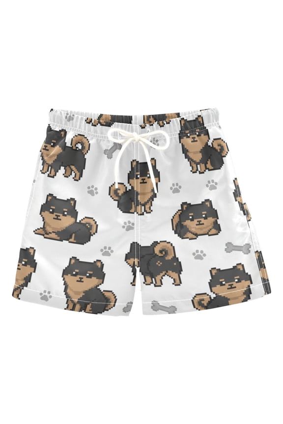 BZSMCE Beach Shorts Trunks Quick Dry Short Black Pomeranian German Spitz Of Printed