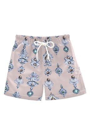 BZSMCE Beach Shorts Trunks Quick Dry Short Blue Shell Gem Pattern Of Printed