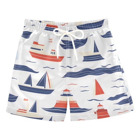 BZSMCE Beach Shorts Trunks Quick Dry Short Boats Pattern Of Printed