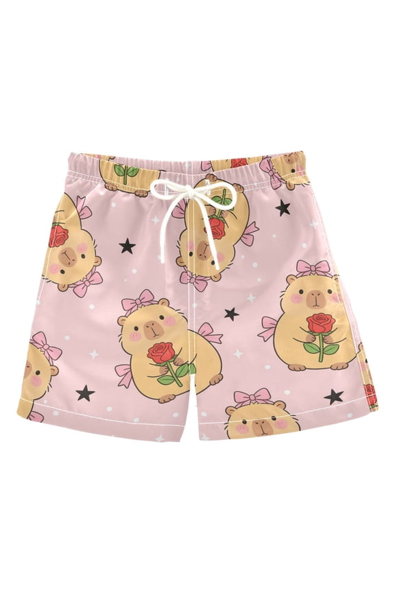 BZSMCE Beach Shorts Trunks Quick Dry Short Capybara Rose Bow Star Pattern Of Printed