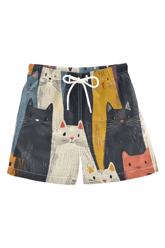 BZSMCE Beach Shorts Trunks Quick Dry Short Cartoon Cat Crowd Pattern Of Printed