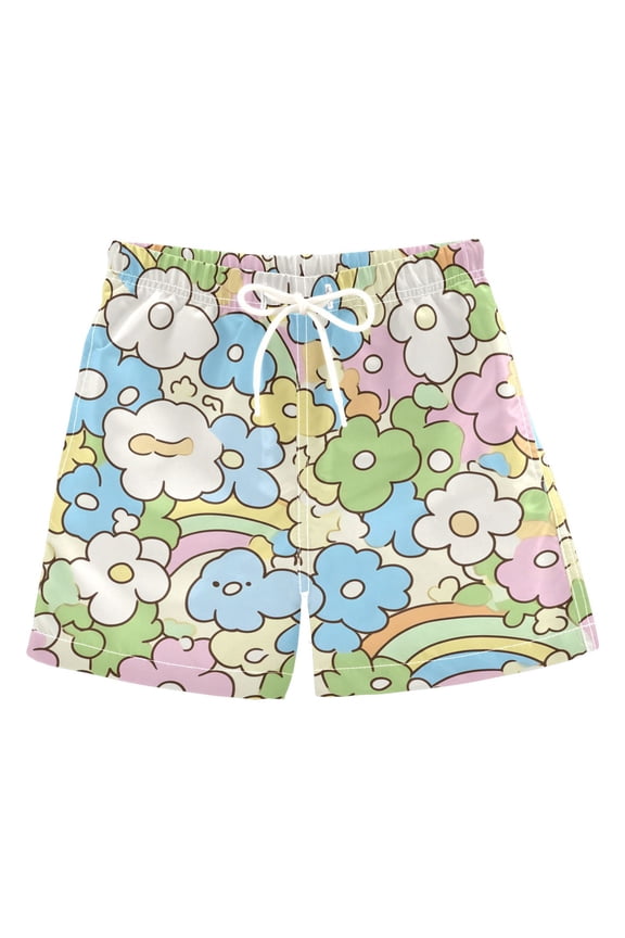 BZSMCE Beach Shorts Trunks Quick Dry Short Cartoon Flower Rainbow Pattern Of Printed