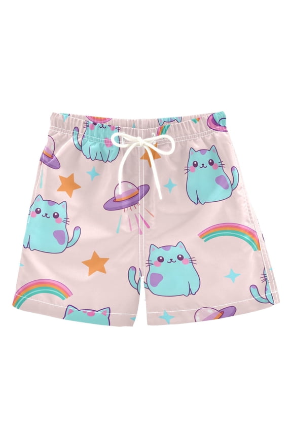 BZSMCE Beach Shorts Trunks Quick Dry Short Cat Alien Spaceship Pentagram Rainbow Pattern Of Printed