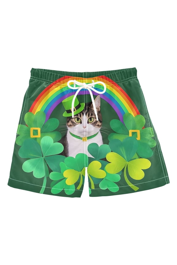 BZSMCE Beach Shorts Trunks Quick Dry Short Cat Clover Of Printed