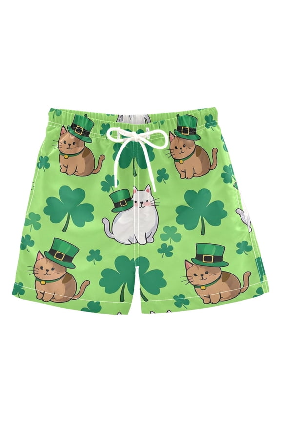 BZSMCE Beach Shorts Trunks Quick Dry Short Cat Clover Pattern Of Printed