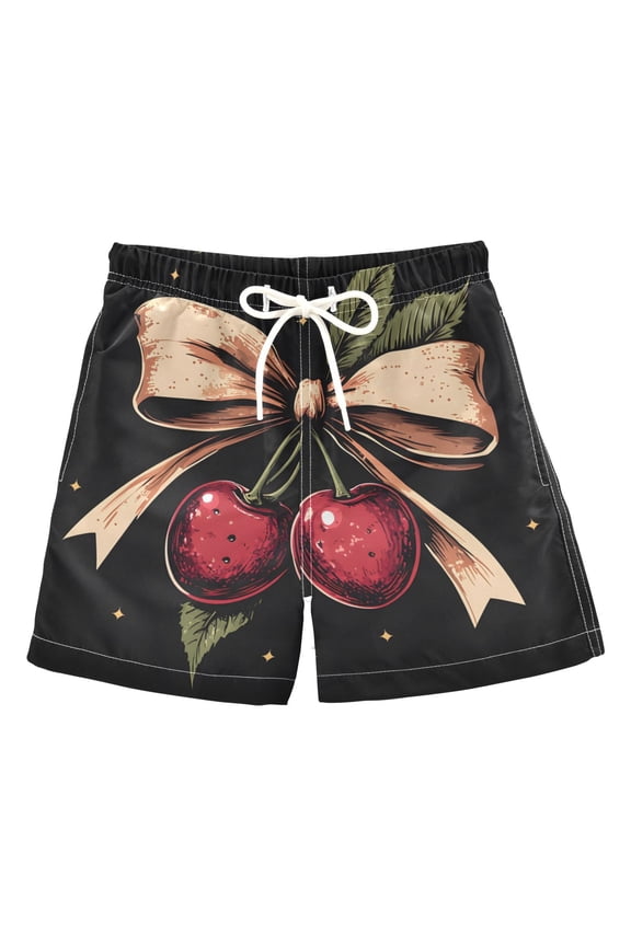 BZSMCE Beach Shorts Trunks Quick Dry Short Cherry Bow Of Printed