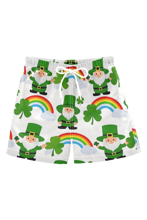 BZSMCE Beach Shorts Trunks Quick Dry Short Clover Rainbow Gnomes Pattern Of Printed