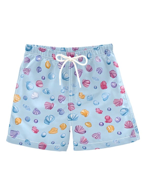 BZSMCE Beach Shorts Trunks Quick Dry Short Colorful Shell Gems Pattern Of Printed
