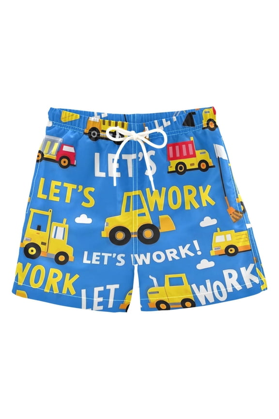 BZSMCE Beach Shorts Trunks Quick Dry Short Construction Vehicle Clouds Pattern Of Printed