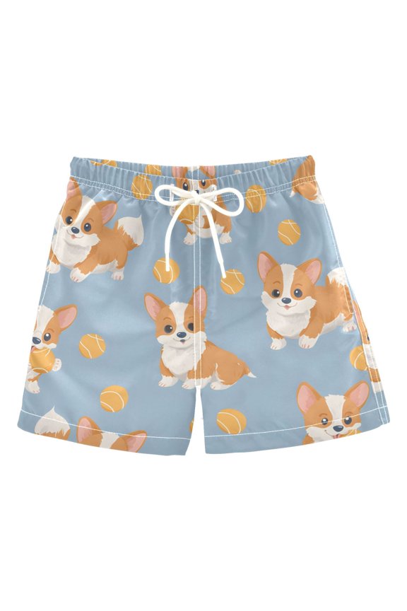 BZSMCE Beach Shorts Trunks Quick Dry Short Corgi Dog Ball Pattern Of Printed
