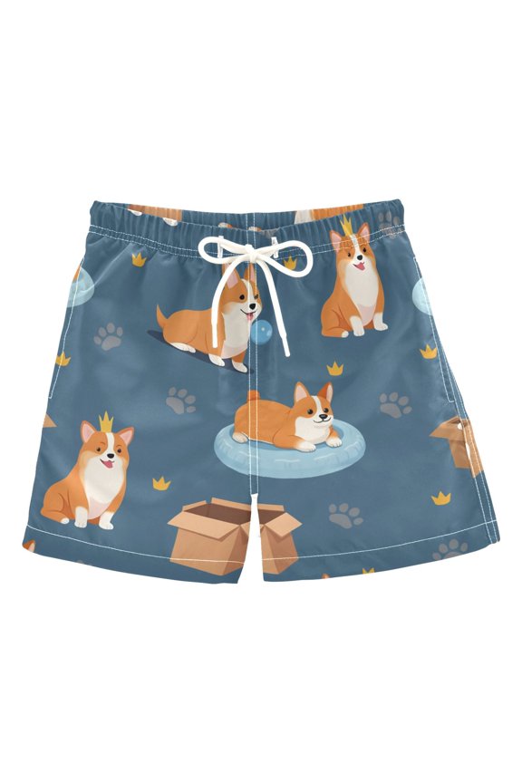 BZSMCE Beach Shorts Trunks Quick Dry Short Corgi Footprint Pattern Of Printed