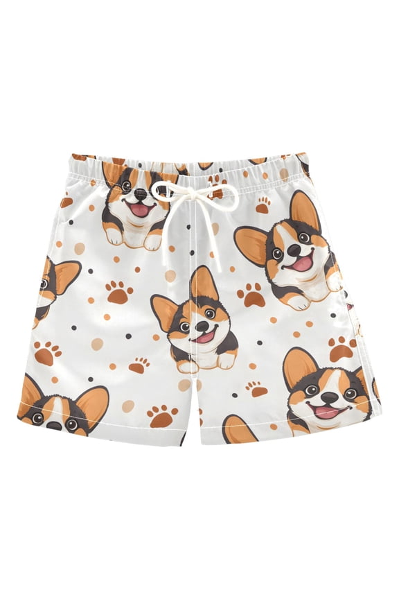 BZSMCE Beach Shorts Trunks Quick Dry Short Corgi Paw Prints Pattern Of Printed