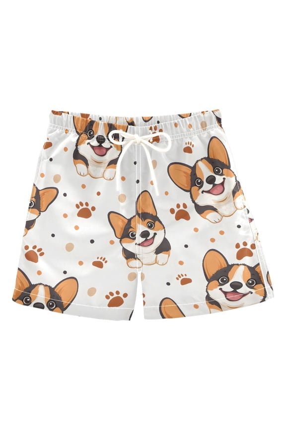 BZSMCE Beach Shorts Trunks Quick Dry Short Corgi Paw Prints Pattern Of Printed