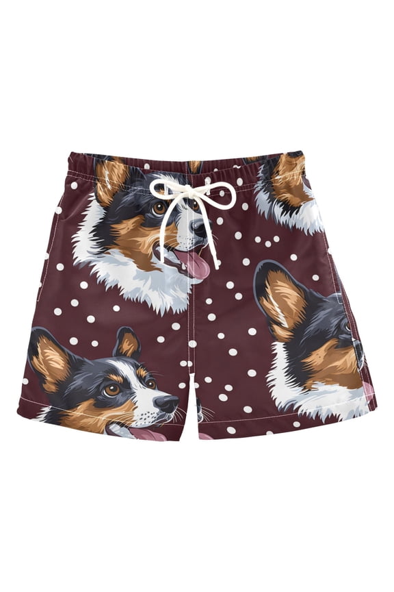 BZSMCE Beach Shorts Trunks Quick Dry Short Corgi Polka Dot Pattern Of Printed