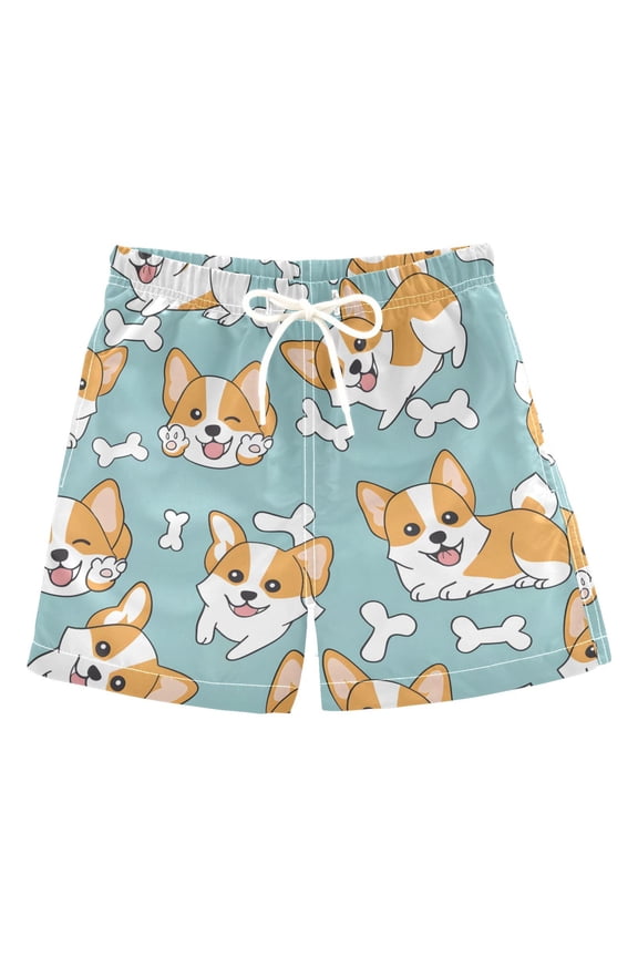 BZSMCE Beach Shorts Trunks Quick Dry Short Corgi Puppy White Bones Pattern Of Printed