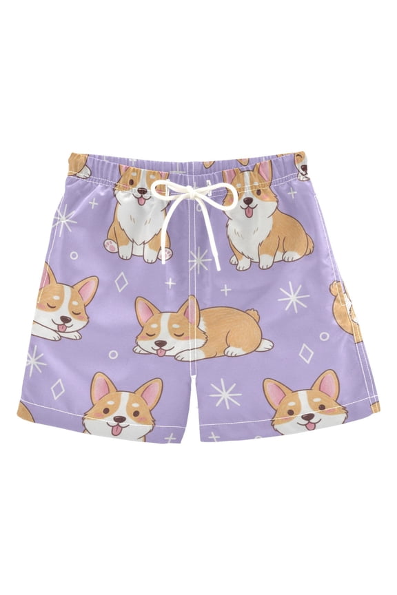 BZSMCE Beach Shorts Trunks Quick Dry Short Cute Corgi Purple Of Printed