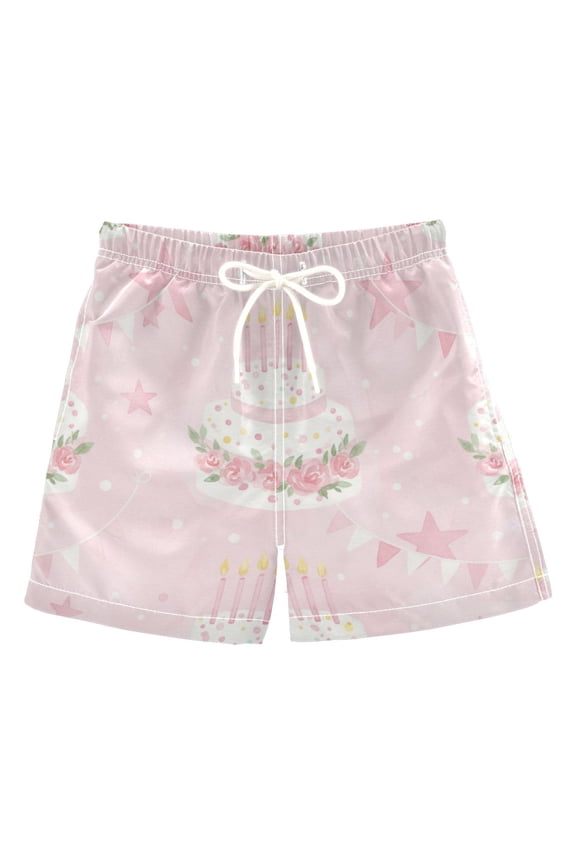 BZSMCE Beach Shorts Trunks Quick Dry Short Cute Pink Birthday Cake Of Printed