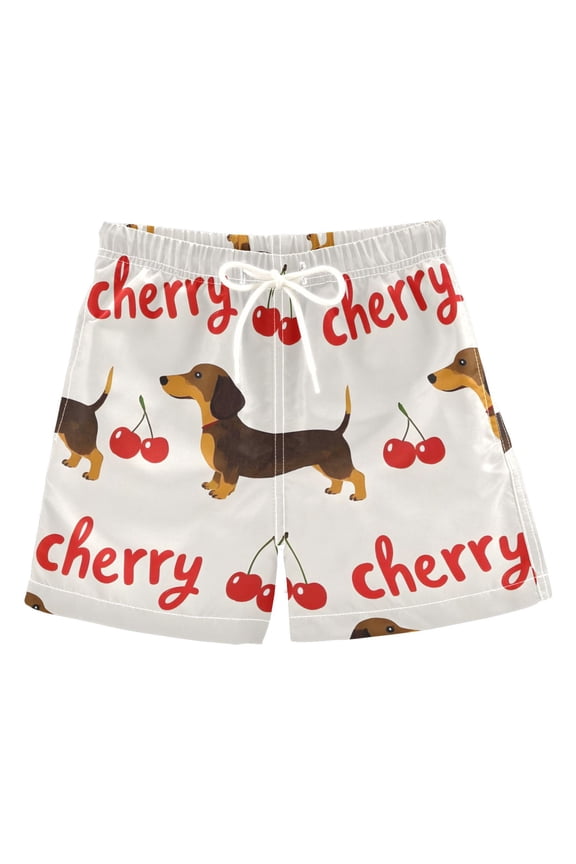 BZSMCE Beach Shorts Trunks Quick Dry Short Dachshund Cherry Pattern Of Printed