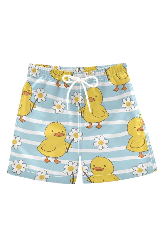 BZSMCE Beach Shorts Trunks Quick Dry Short Ducks Stripes Daisy Flower Of Printed