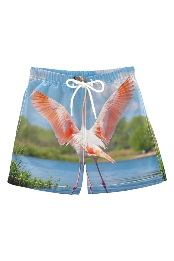 BZSMCE Beach Shorts Trunks Quick Dry Short Flamingo Dancing Of Printed