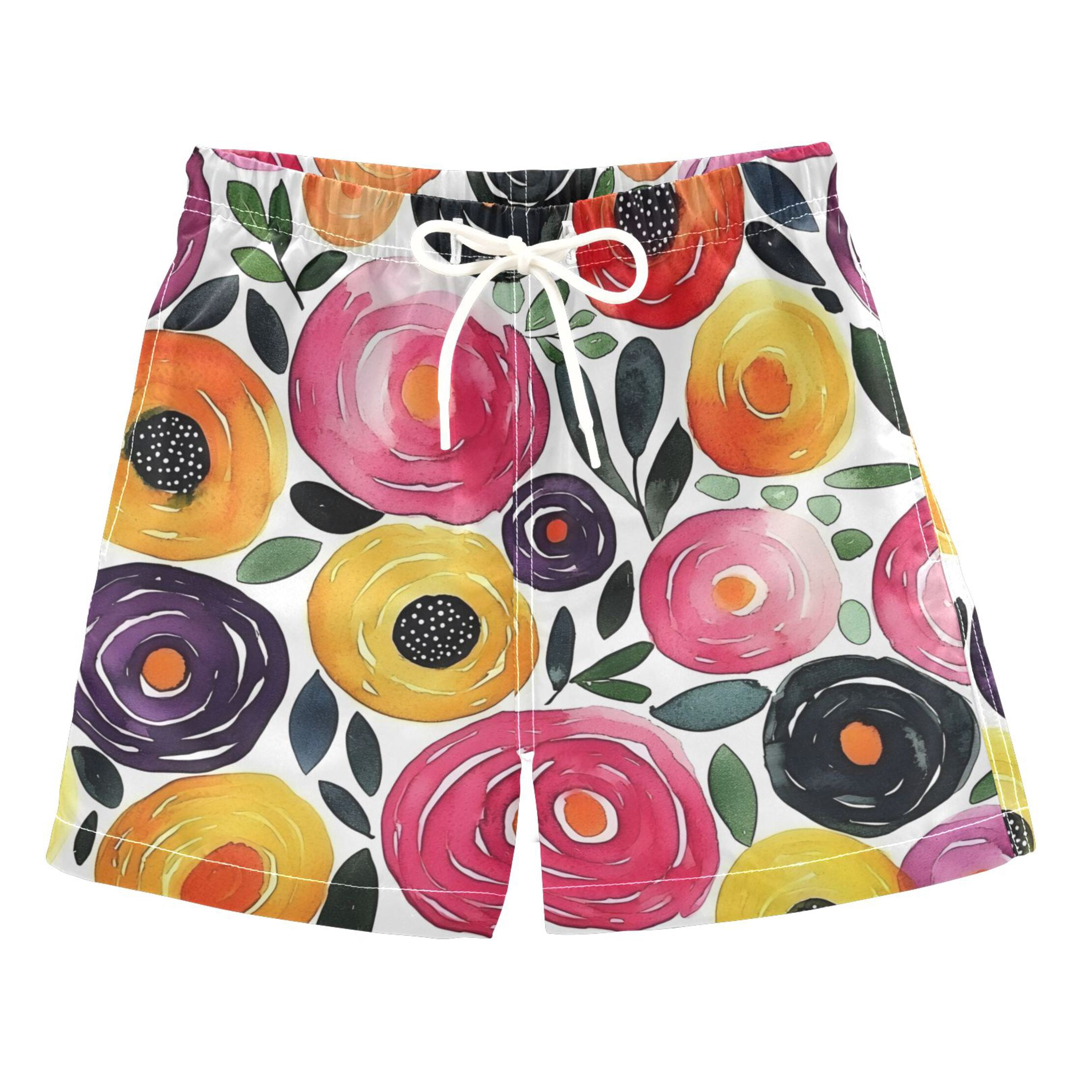 BZSMCE Beach Shorts Trunks Quick Dry Short Flower Leaves Black Pattern ...