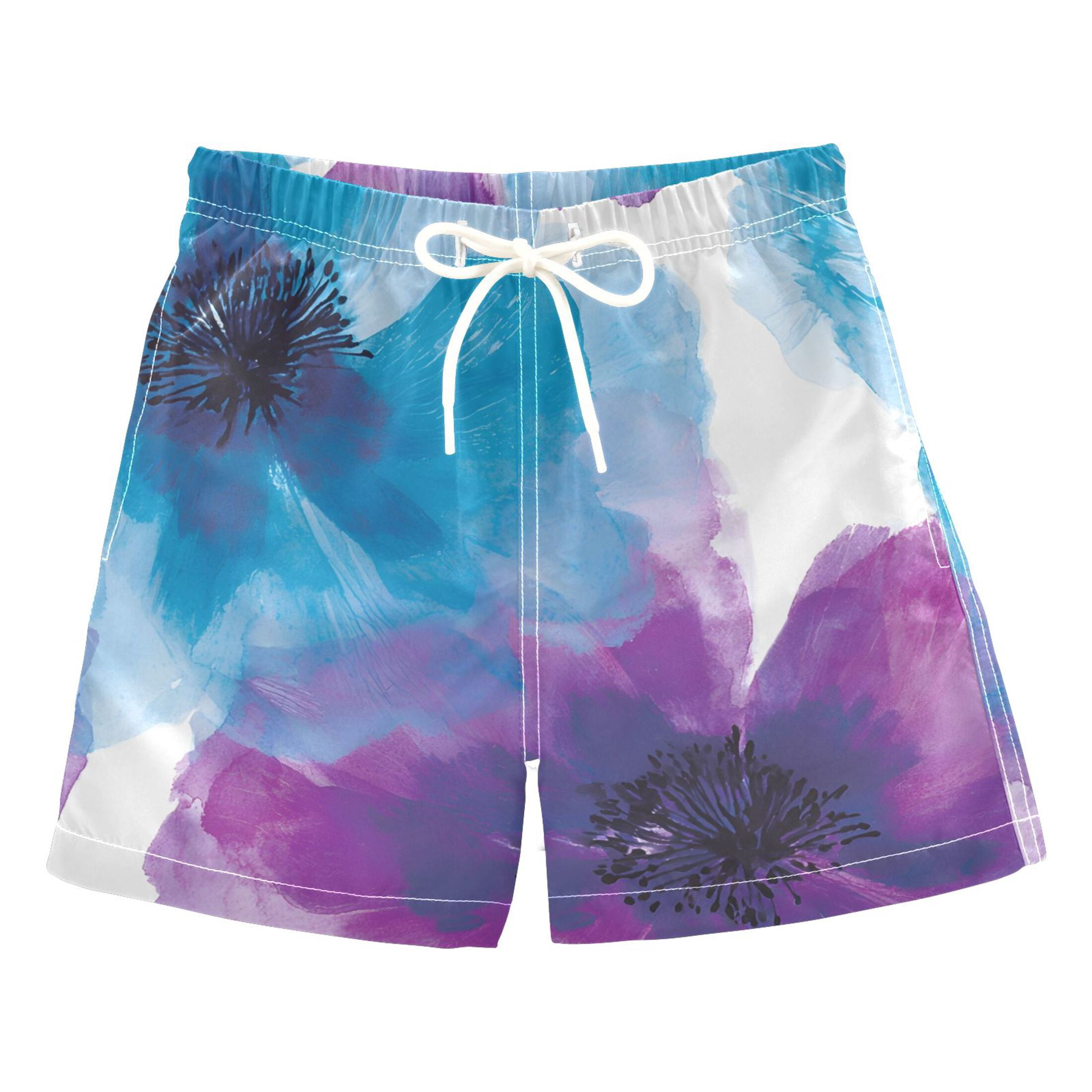 BZSMCE Beach Shorts Trunks Quick Dry Short Flower Leaves Purple Blue ...