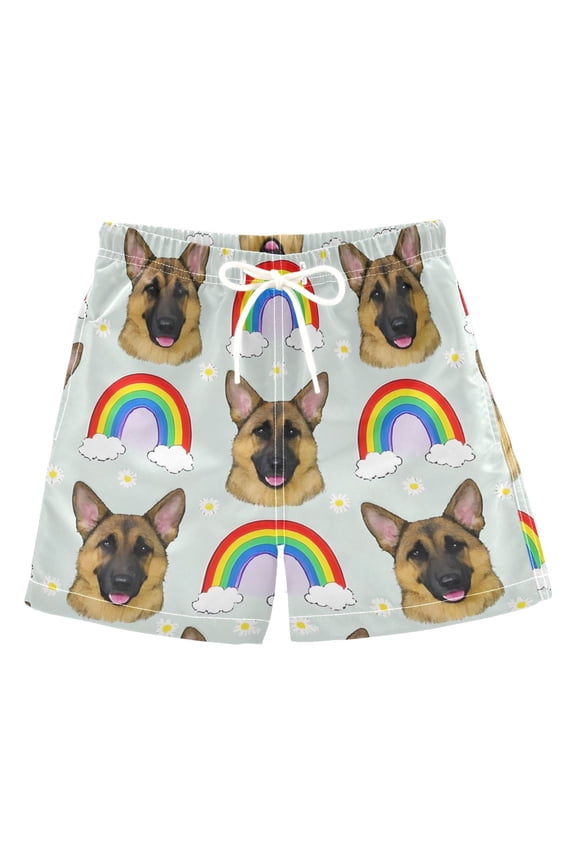 BZSMCE Beach Shorts Trunks Quick Dry Short German Shepherd Daisy Rainbow Pattern Of Printed