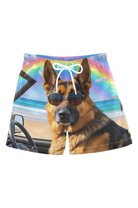 BZSMCE Beach Shorts Trunks Quick Dry Short German Shepherd Dog Rainbow Of Printed