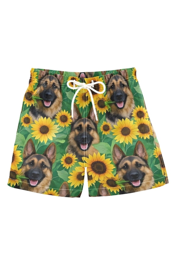 BZSMCE Beach Shorts Trunks Quick Dry Short German Shepherd Dog Sunflower Pattern Of Printed