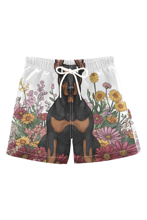 BZSMCE Beach Shorts Trunks Quick Dry Short German Shepherd Flower Of Printed