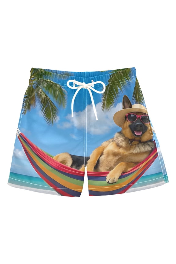BZSMCE Beach Shorts Trunks Quick Dry Short German Shepherd Hammock Palm Tree Of Printed