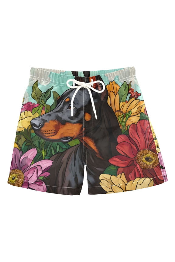 BZSMCE Beach Shorts Trunks Quick Dry Short German Shepherd Red Flower Of Printed