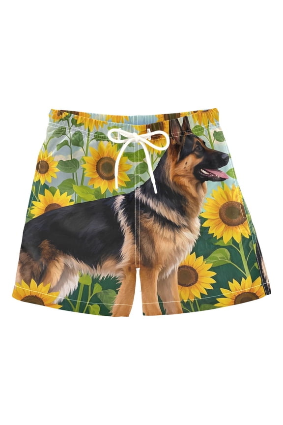 BZSMCE Beach Shorts Trunks Quick Dry Short German Shepherd Stand Sunflower Of Printed