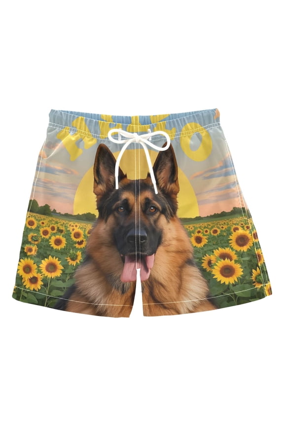 BZSMCE Beach Shorts Trunks Quick Dry Short German Shepherd Sunflower Of Printed