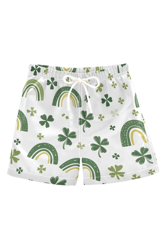 BZSMCE Beach Shorts Trunks Quick Dry Short Green Rainbows Clover Pattern Of Printed