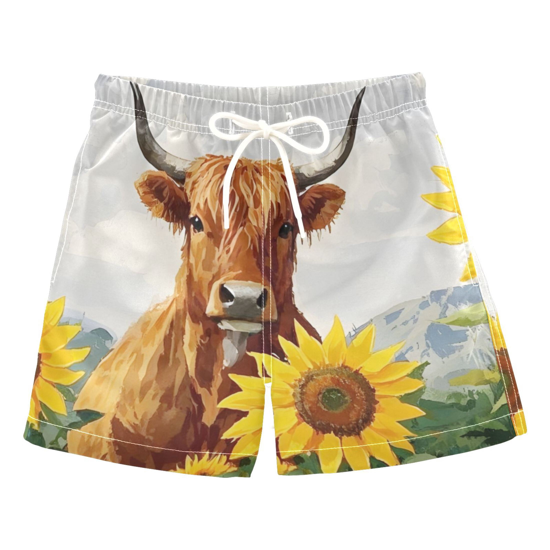 BZSMCE Beach Shorts Trunks Quick Dry Short High and Low Cows Sunflowers ...