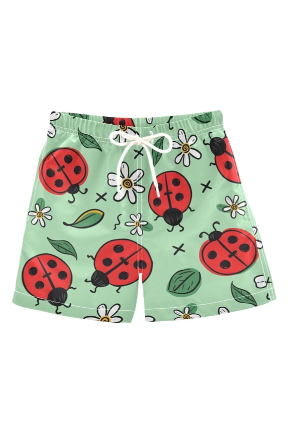 BZSMCE Beach Shorts Trunks Quick Dry Short Ladybug Flower Pattern Of Printed