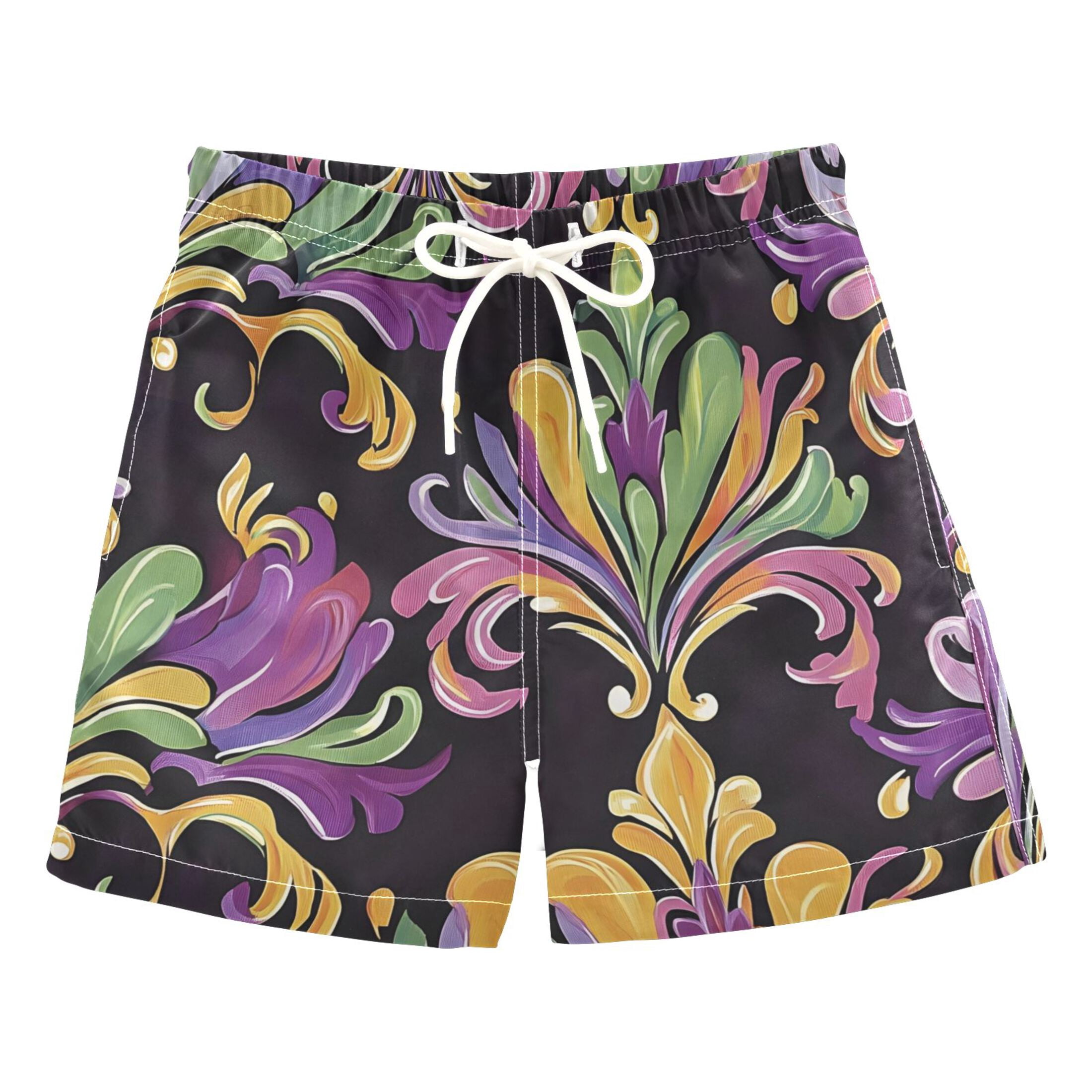 BZSMCE Beach Shorts Trunks Quick Dry Short Mardi Gras Flower Patterns ...