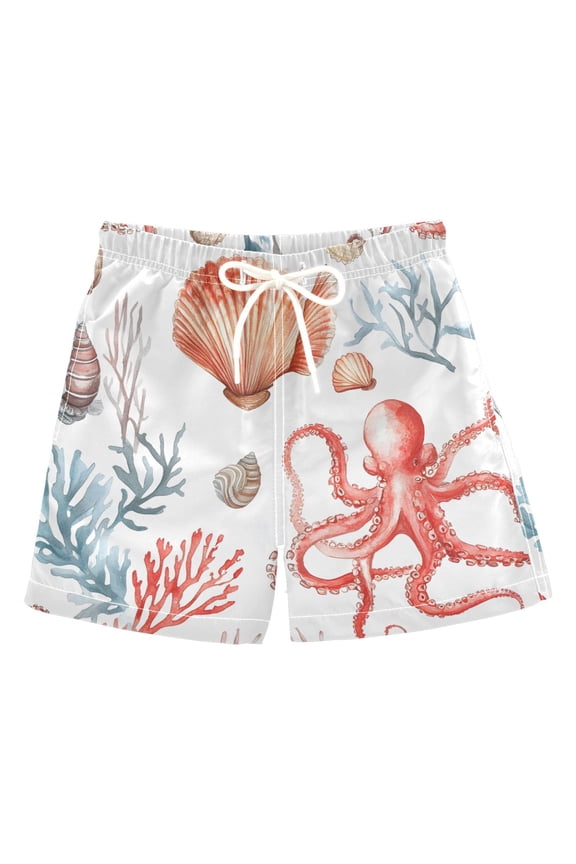 BZSMCE Beach Shorts Trunks Quick Dry Short Octopus Shell Coral Pattern Of Printed