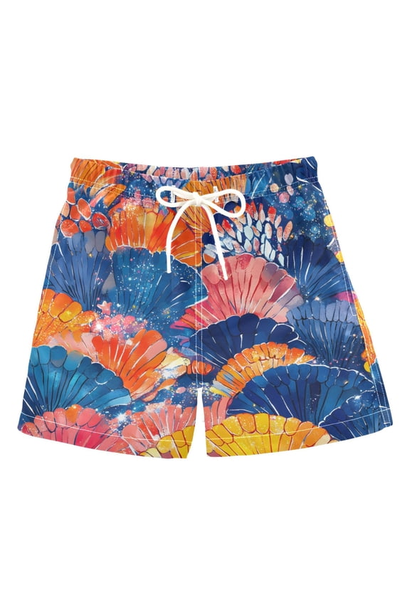 BZSMCE Beach Shorts Trunks Quick Dry Short Orange Scalloped Shell Pattern Of Printed