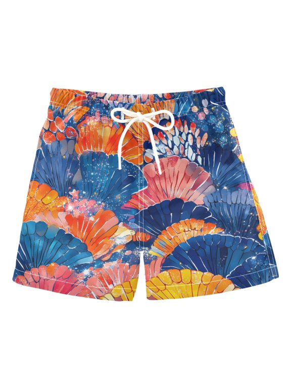 BZSMCE Beach Shorts Trunks Quick Dry Short Orange Scalloped Shell Pattern Of Printed