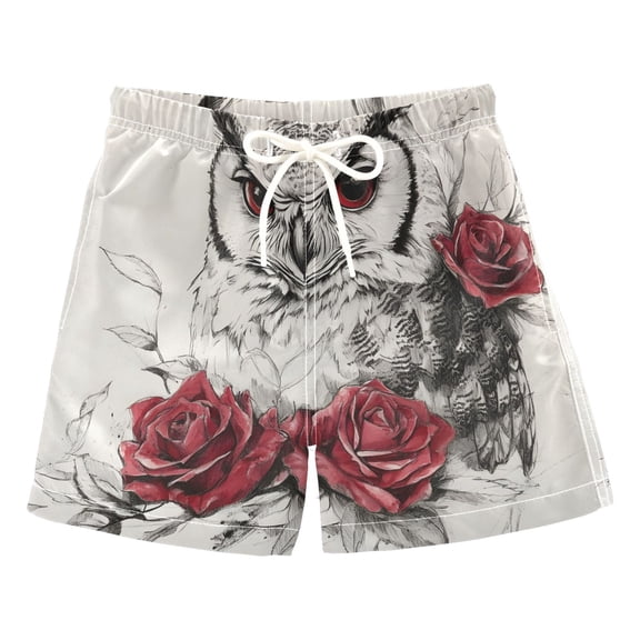 BZSMCE Beach Shorts Trunks Quick Dry Short Owl Line Rose Of Printed