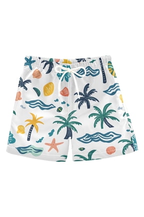 BZSMCE Beach Shorts Trunks Quick Dry Short Palm Trees Shells Pattern Of Printed